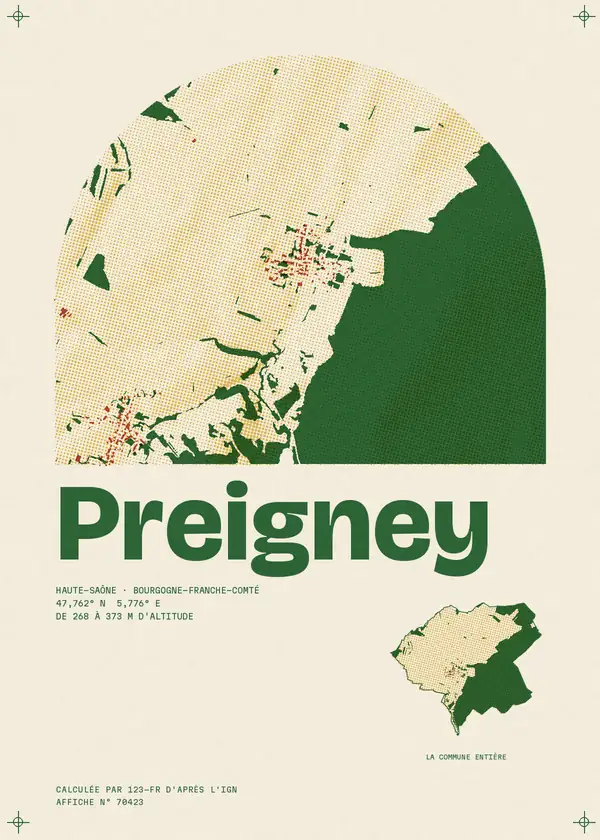 Affiche de Preigney, calculée par 123-fr d'après l'IGN