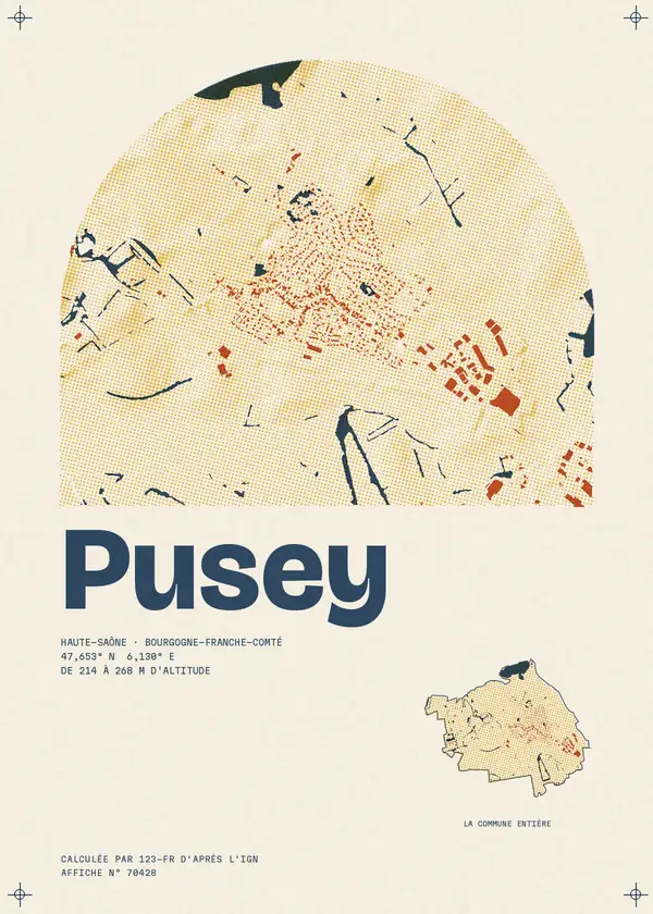 Affiche de Pusey, calculée par 123-fr d'après l'IGN