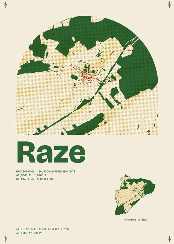 Affiche de Raze, calculée par 123-fr d'après l'IGN