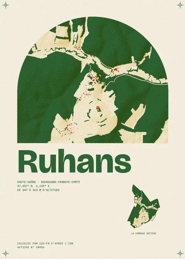Affiche de Ruhans, calculée d'après l'IGN