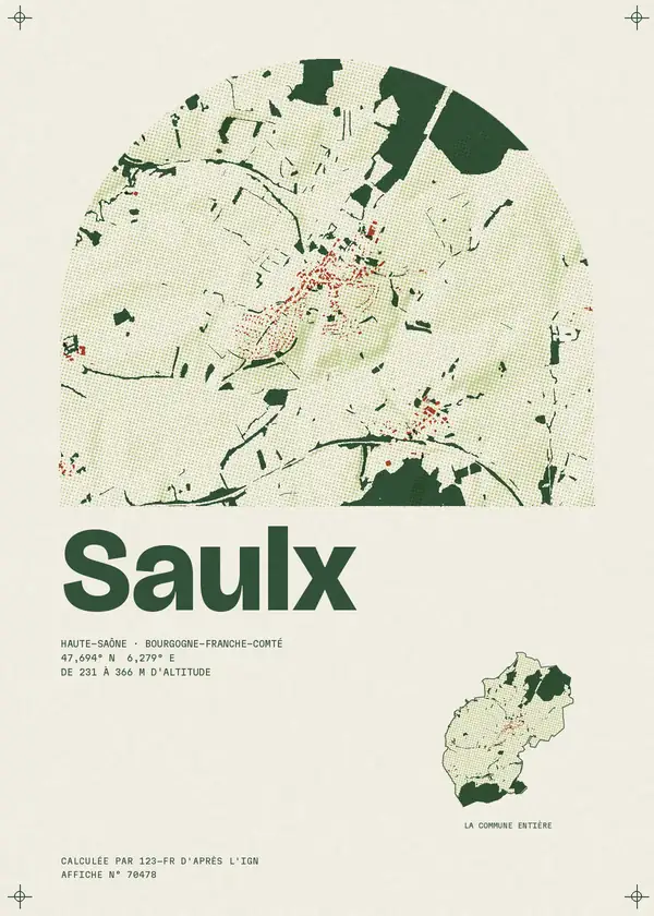 Affiche de Saulx, calculée par 123-fr d'après l'IGN