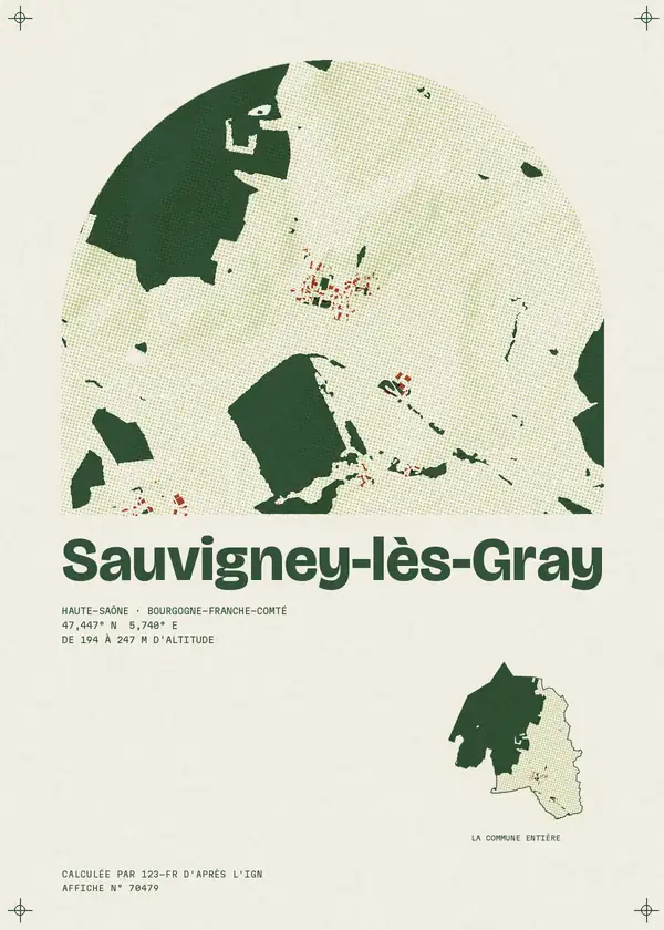 Affiche de Sauvigney-lès-Gray, calculée par 123-fr d'après l'IGN