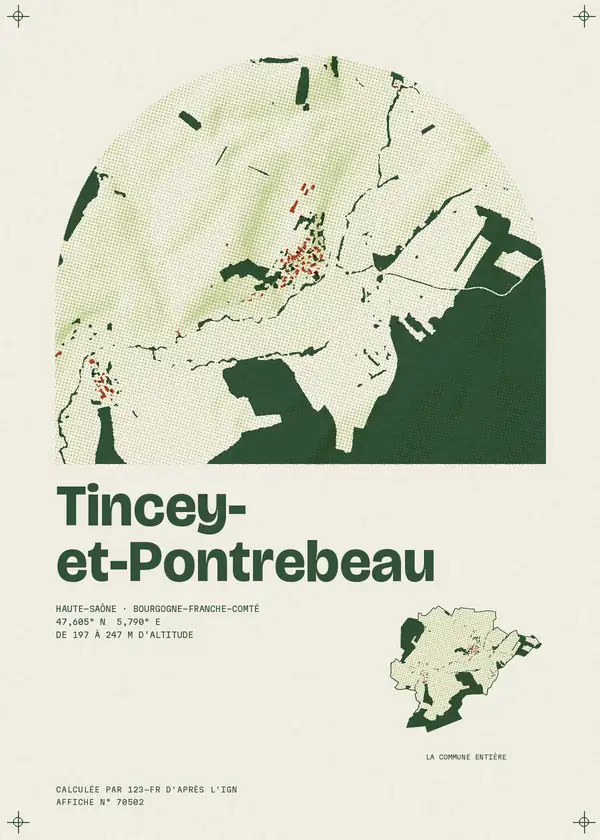 Affiche de Tincey-et-Pontrebeau, calculée par 123-fr d'après l'IGN