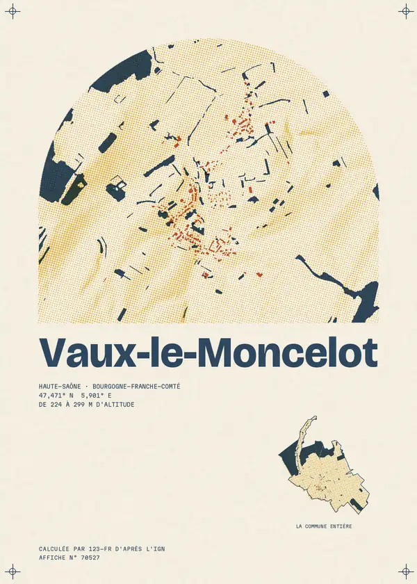 Affiche de Vaux-le-Moncelot, calculée par 123-fr d'après l'IGN