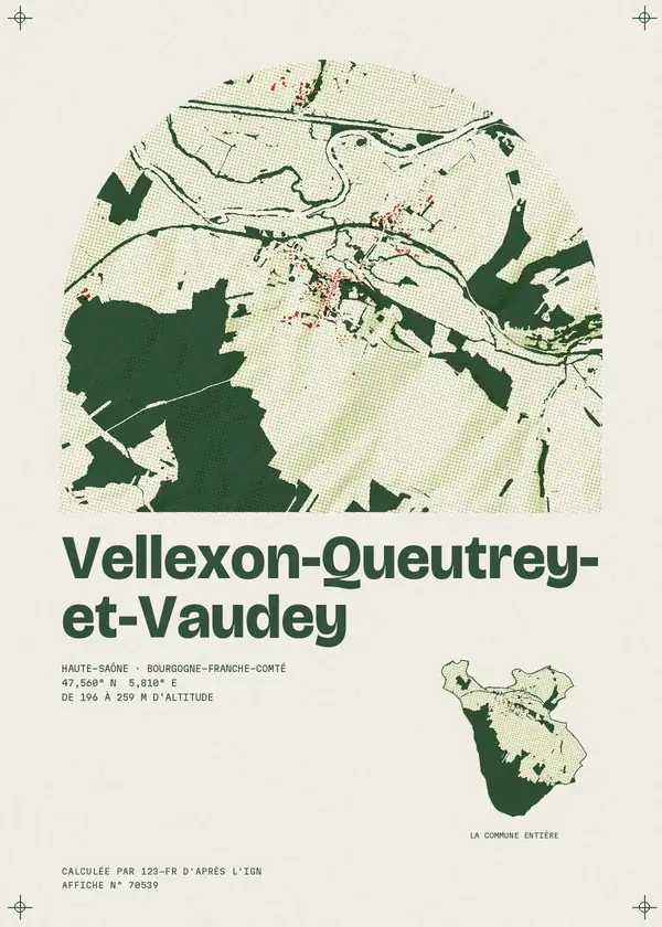Affiche de Vellexon-Queutrey-et-Vaudey, calculée par 123-fr d'après l'IGN