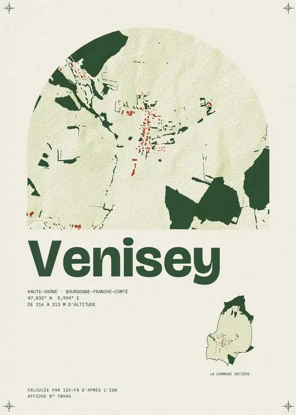 Affiche de Venisey, calculée par 123-fr d'après l'IGN