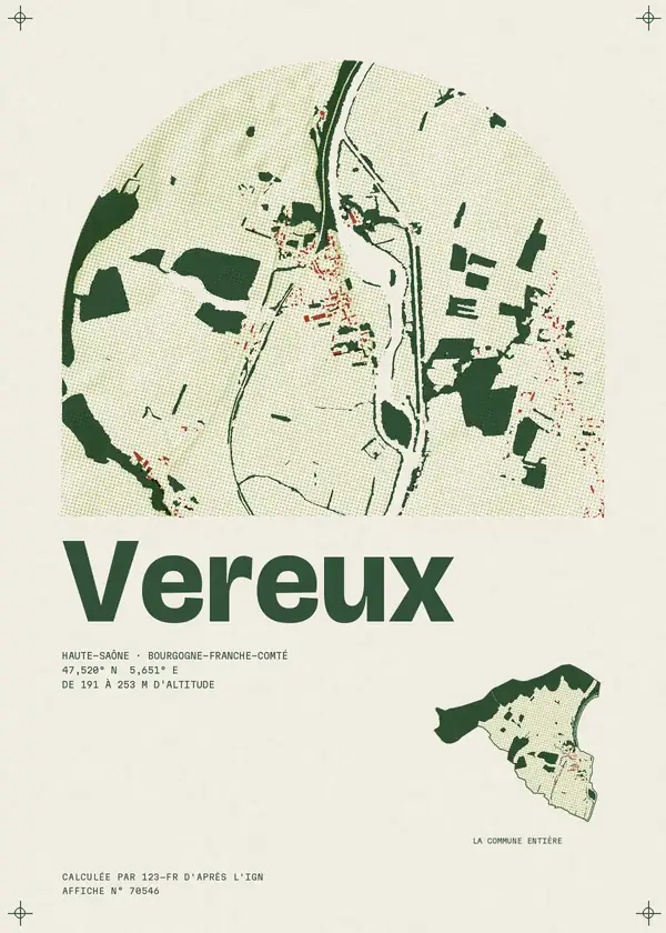 Affiche de Vereux, calculée par 123-fr d'après l'IGN