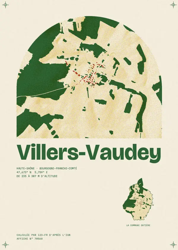Affiche de Villers-Vaudey, calculée par 123-fr d'après l'IGN