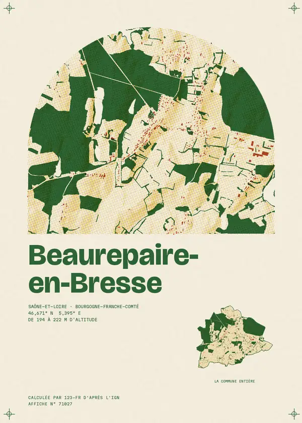 Affiche de Beaurepaire-en-Bresse, calculée par 123-fr d'après l'IGN