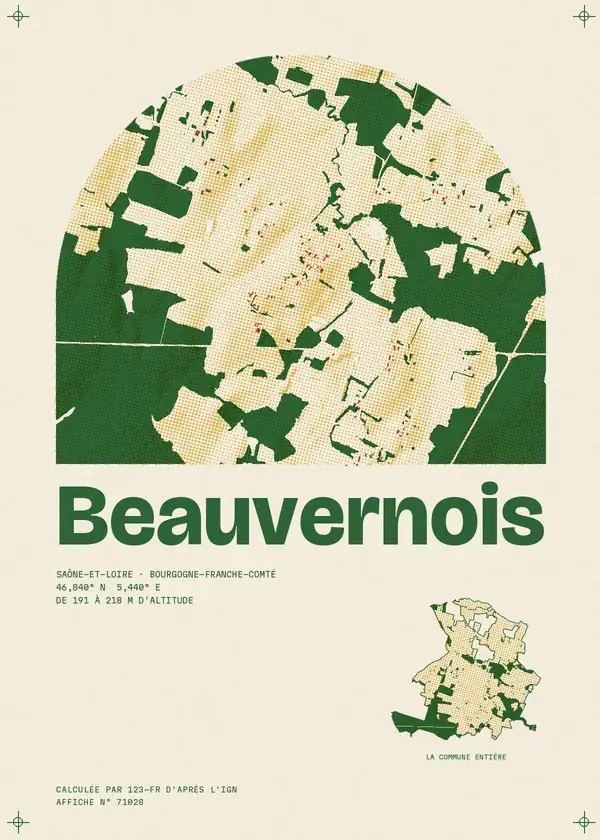 Affiche de Beauvernois, calculée par 123-fr d'après l'IGN