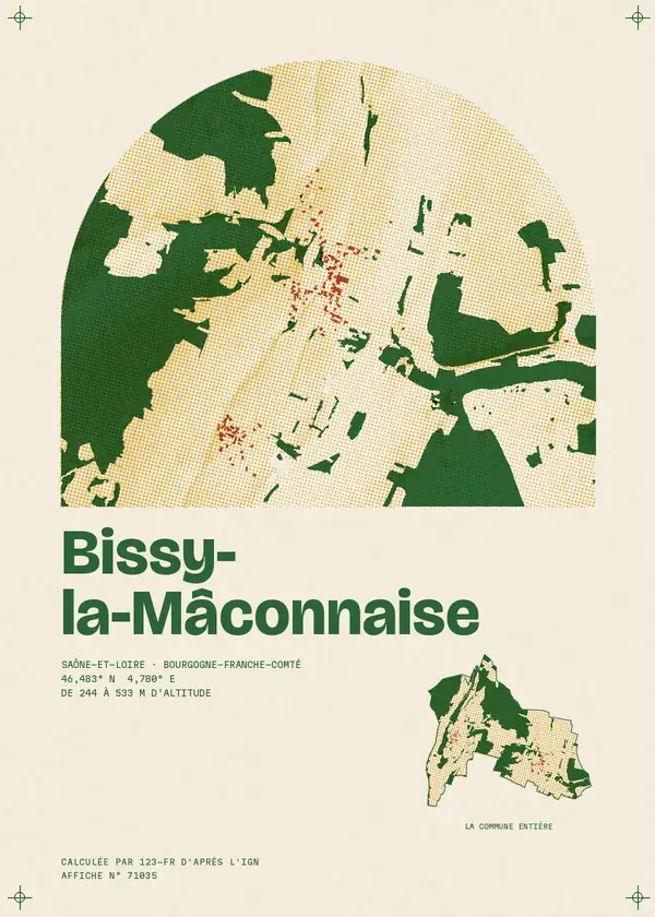 Affiche de Bissy-la-Mâconnaise, calculée par 123-fr d'après l'IGN