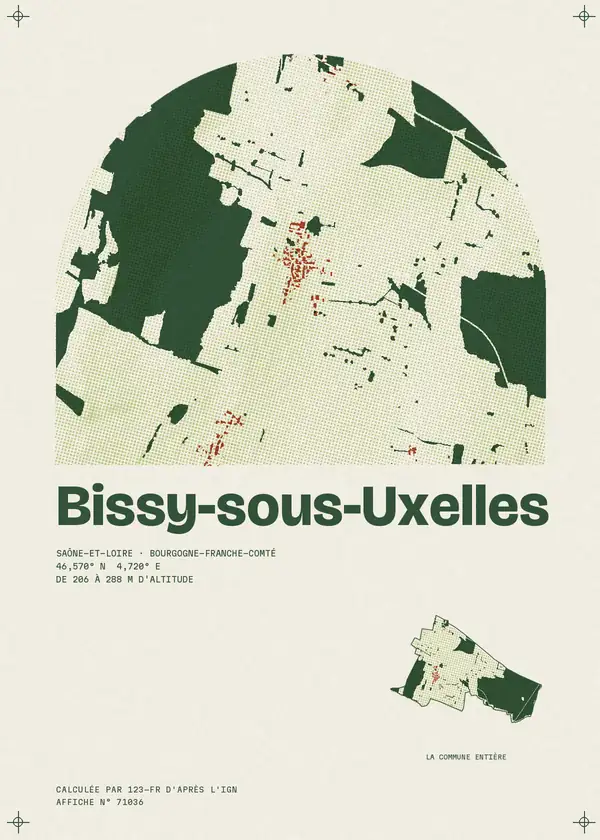 Affiche de Bissy-sous-Uxelles, calculée par 123-fr d'après l'IGN