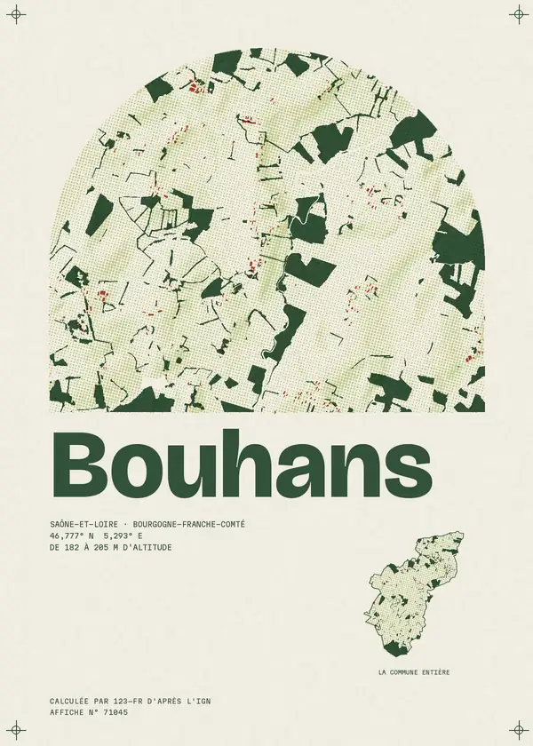 Affiche de Bouhans, calculée par 123-fr d'après l'IGN
