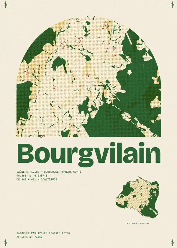 Affiche de Bourgvilain, calculée par 123-fr d'après l'IGN