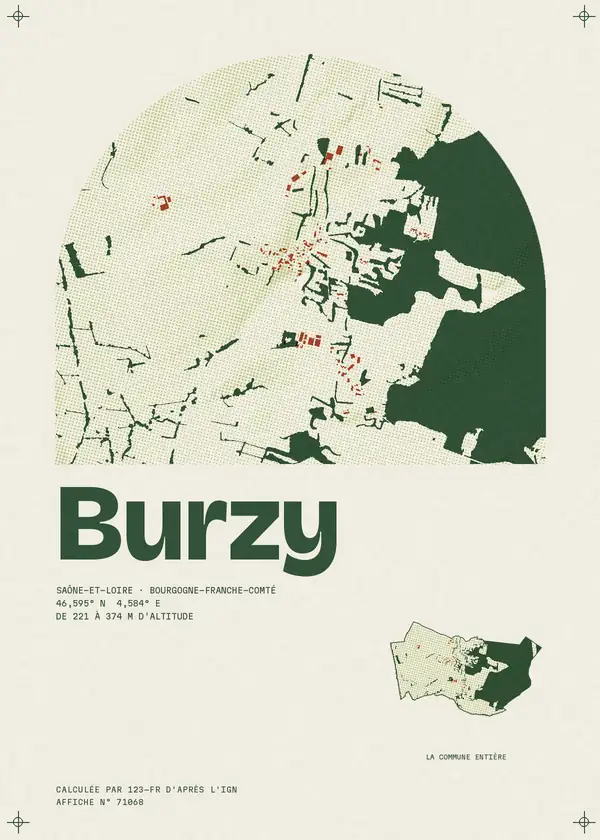Affiche de Burzy, calculée par 123-fr d'après l'IGN