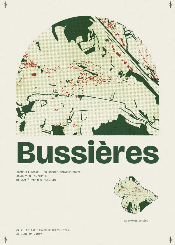 Affiche de Bussières, calculée par 123-fr d'après l'IGN