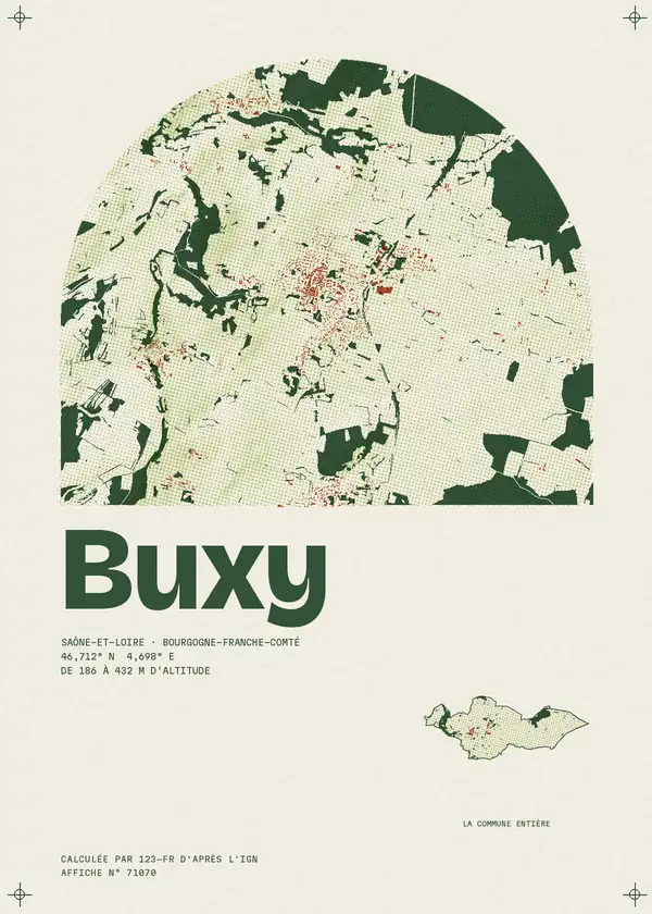 Affiche de Buxy, calculée par 123-fr d'après l'IGN