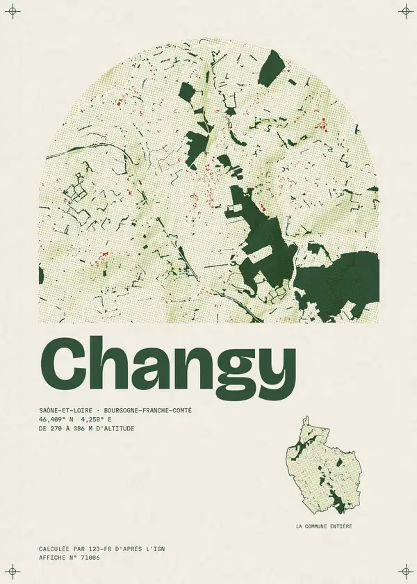 Affiche de Changy, calculée par 123-fr d'après l'IGN