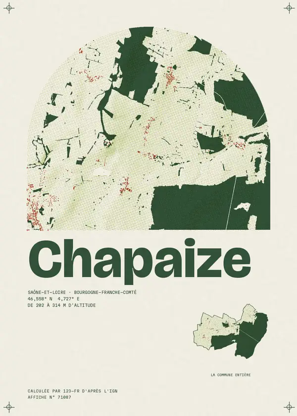 Affiche de Chapaize, calculée par 123-fr d'après l'IGN