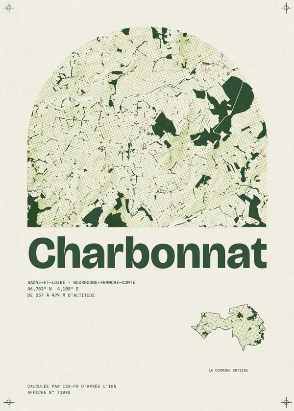 Affiche de Charbonnat, calculée par 123-fr d'après l'IGN