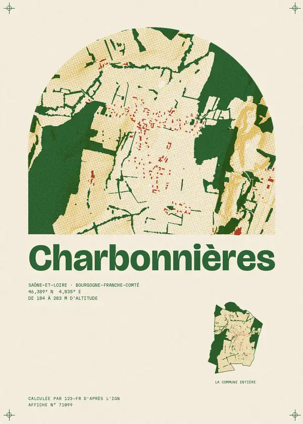 Affiche de Charbonnières, calculée par 123-fr d'après l'IGN