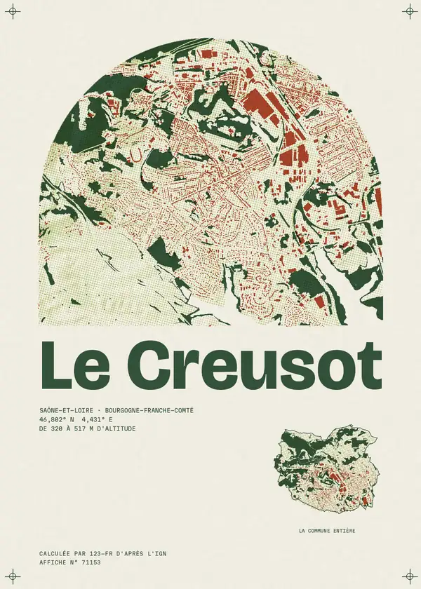 Affiche de Le Creusot, calculée par 123-fr d'après l'IGN