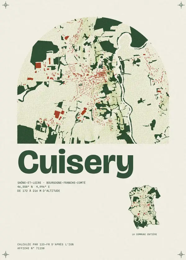 Affiche de Cuisery, calculée par 123-fr d'après l'IGN