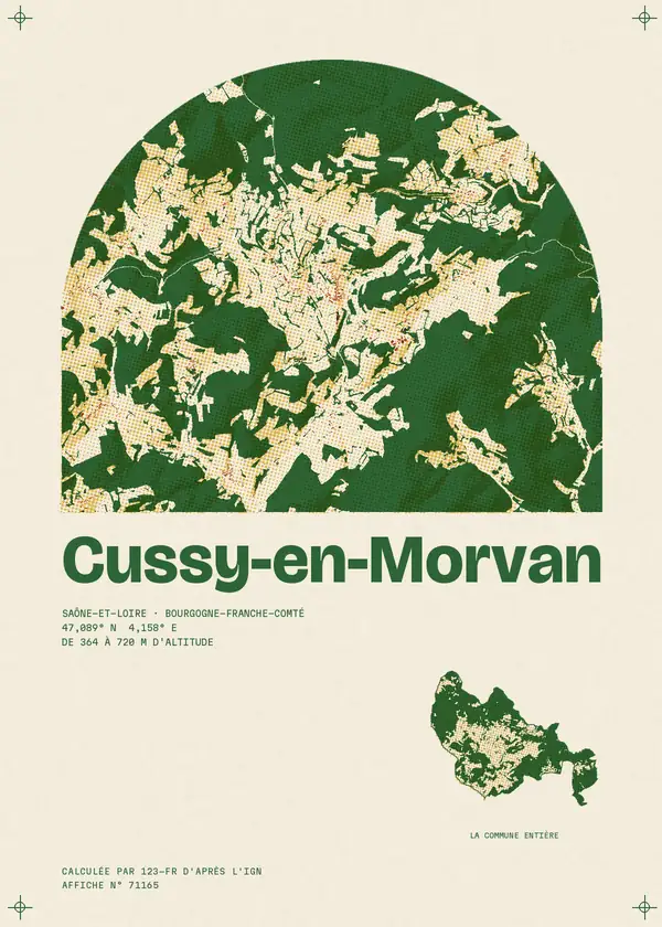 Affiche de Cussy-en-Morvan, calculée par 123-fr d'après l'IGN