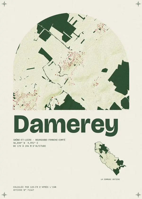 Affiche de Damerey, calculée par 123-fr d'après l'IGN
