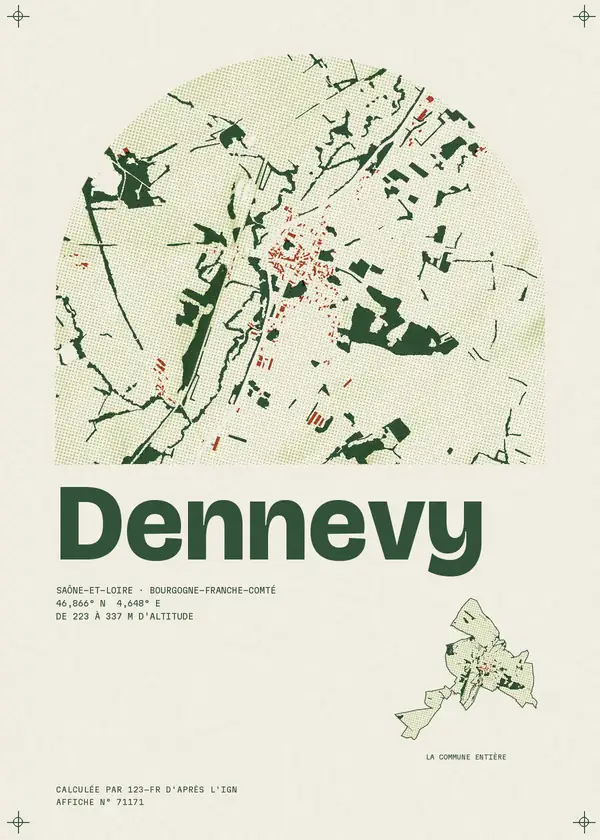 Affiche de Dennevy, calculée par 123-fr d'après l'IGN