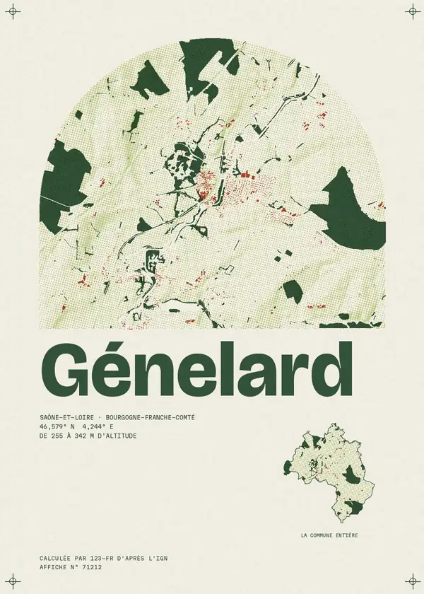 Affiche de Génelard, calculée par 123-fr d'après l'IGN