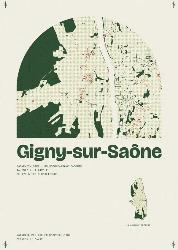 Affiche de Gigny-sur-Saône, calculée par 123-fr d'après l'IGN
