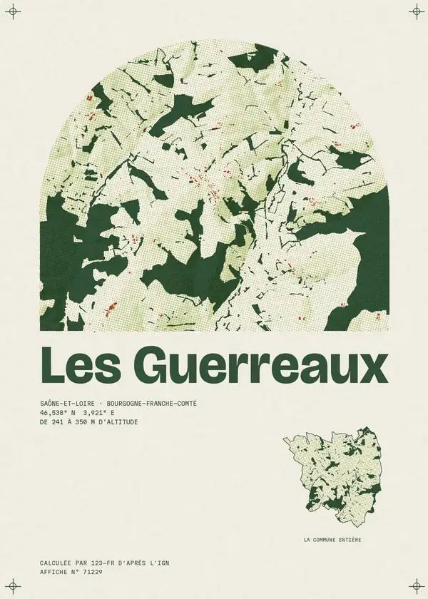 Affiche de Les Guerreaux, calculée par 123-fr d'après l'IGN
