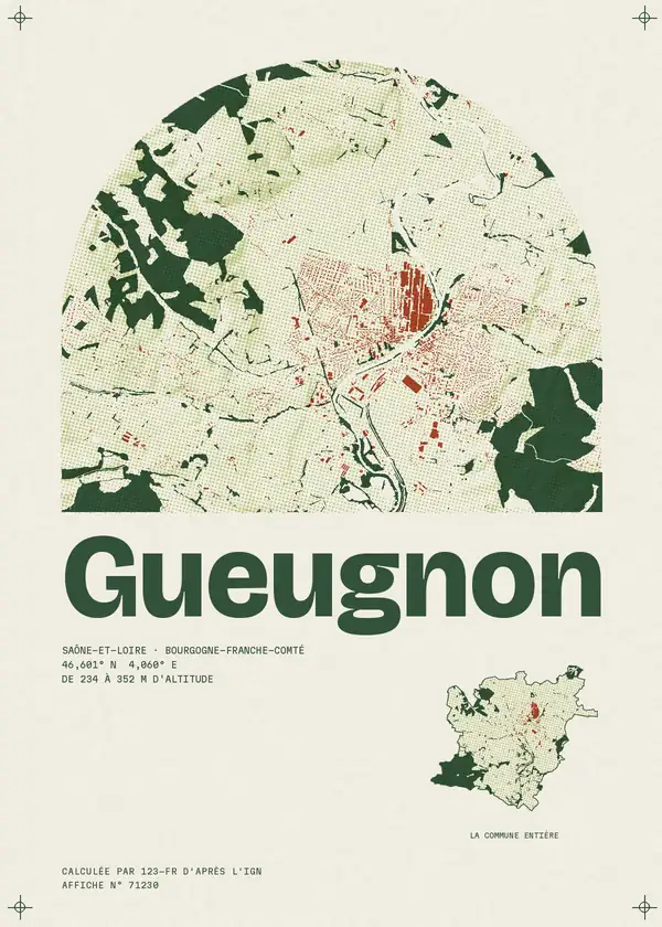 Affiche de Gueugnon, calculée par 123-fr d'après l'IGN