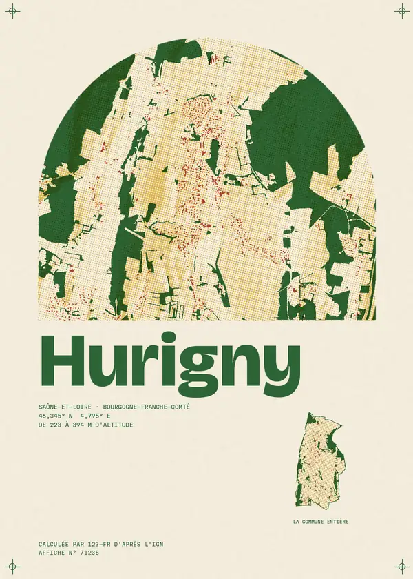 Affiche de Hurigny, calculée par 123-fr d'après l'IGN