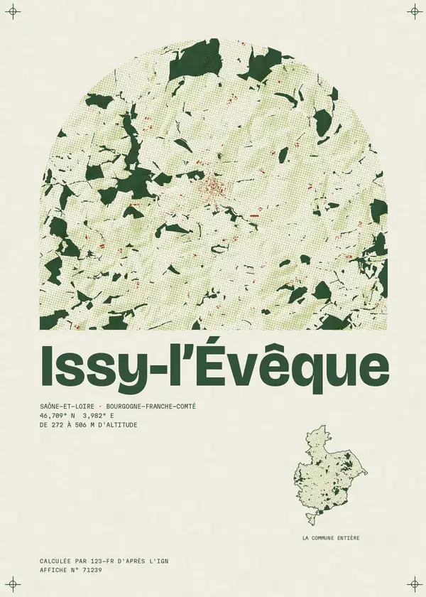Affiche de Issy-l'Évêque, calculée par 123-fr d'après l'IGN