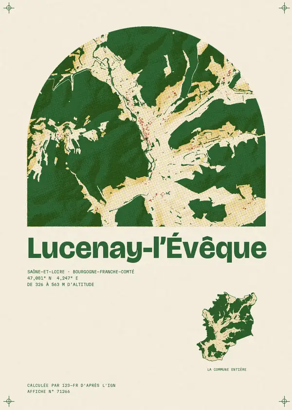 Affiche de Lucenay-l'Évêque, calculée par 123-fr d'après l'IGN