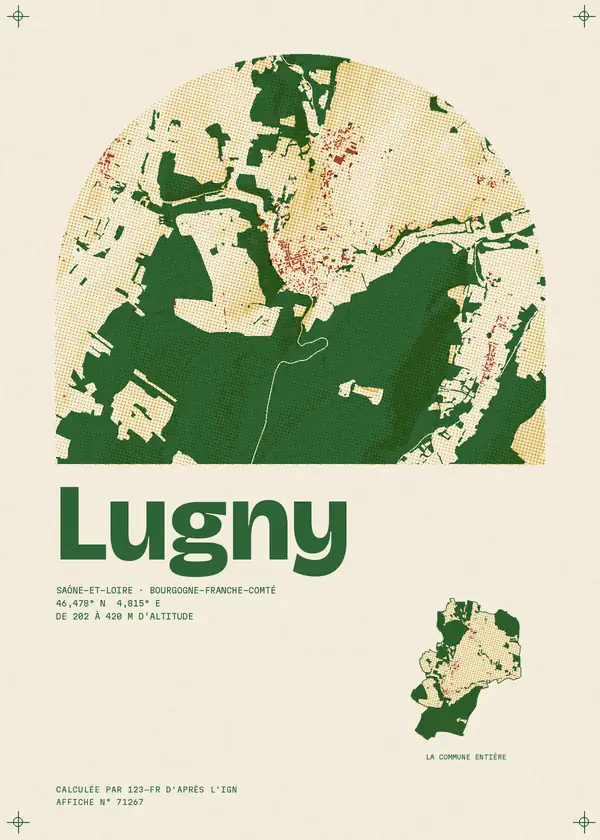 Affiche de Lugny, calculée par 123-fr d'après l'IGN