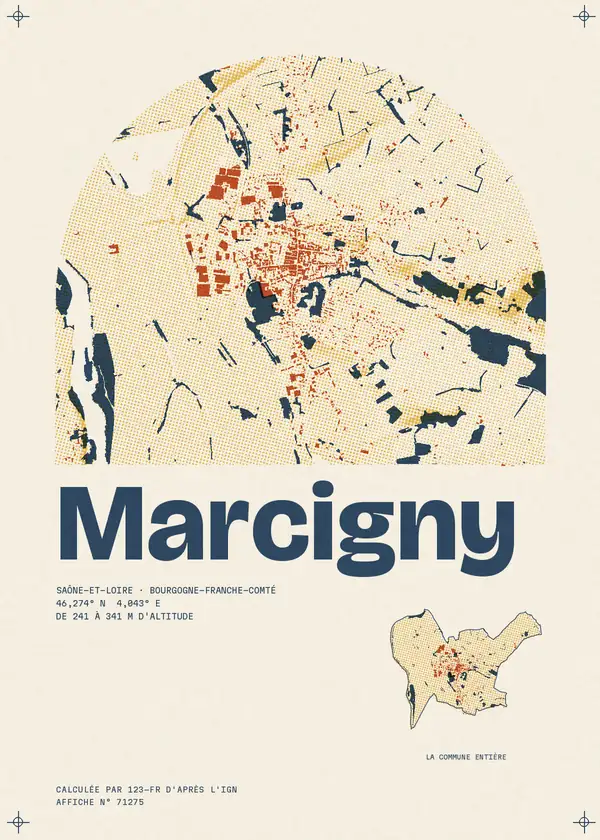 Affiche de Marcigny, calculée par 123-fr d'après l'IGN