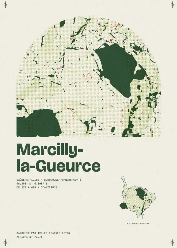 Affiche de Marcilly-la-Gueurce, calculée par 123-fr d'après l'IGN