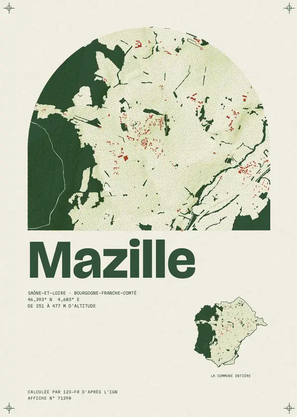 Affiche de Mazille, calculée par 123-fr d'après l'IGN