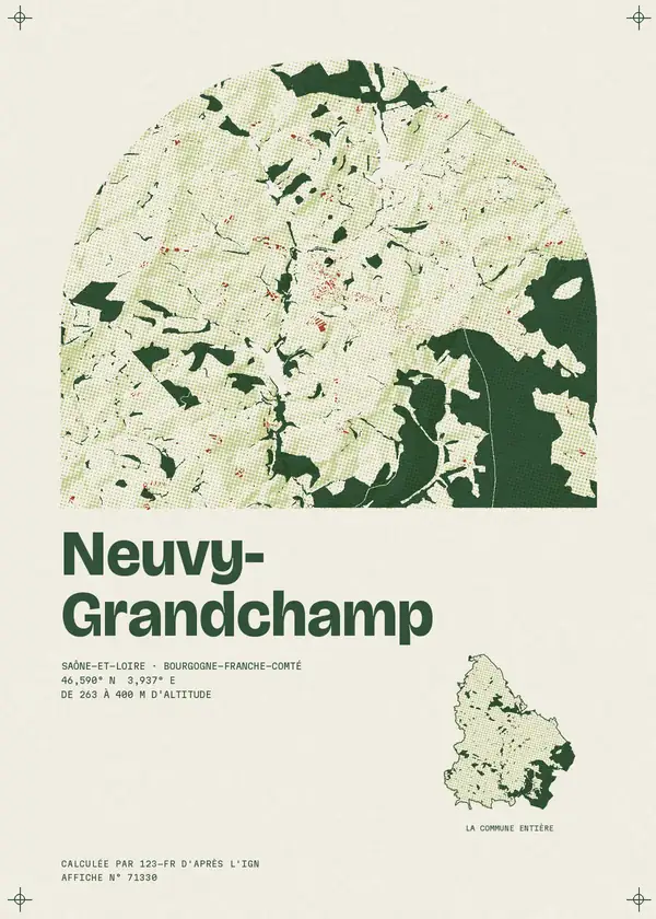Affiche de Neuvy-Grandchamp, calculée d'après l'IGN
