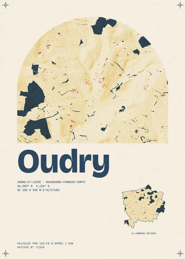 Affiche de Oudry, calculée par 123-fr d'après l'IGN