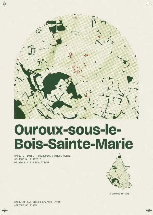 Affiche de Ouroux-sous-le-Bois-Sainte-Marie, calculée par 123-fr d'après l'IGN