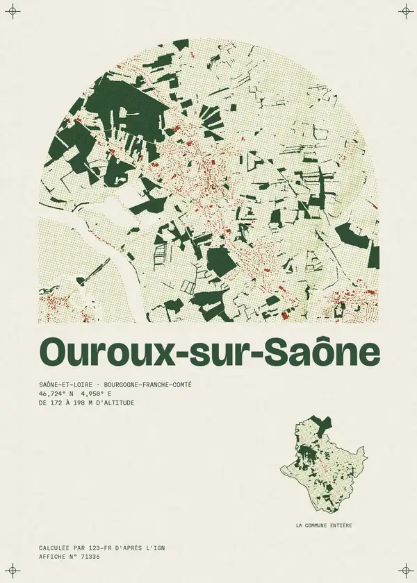 Affiche de Ouroux-sur-Saône, calculée par 123-fr d'après l'IGN