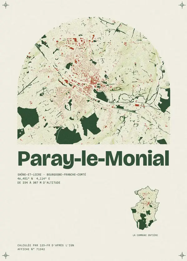 Affiche de Paray-le-Monial, calculée par 123-fr d'après l'IGN