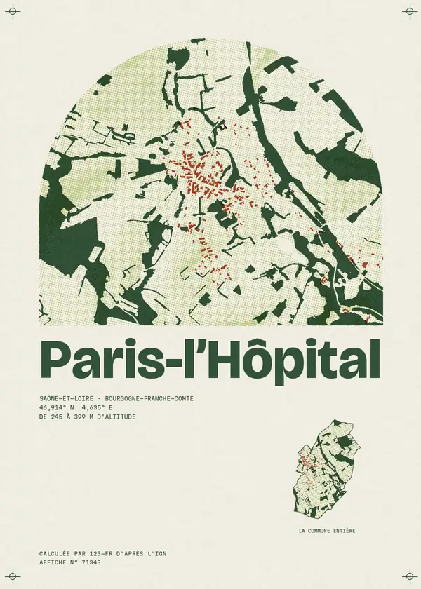 Affiche de Paris-l'Hôpital, calculée par 123-fr d'après l'IGN