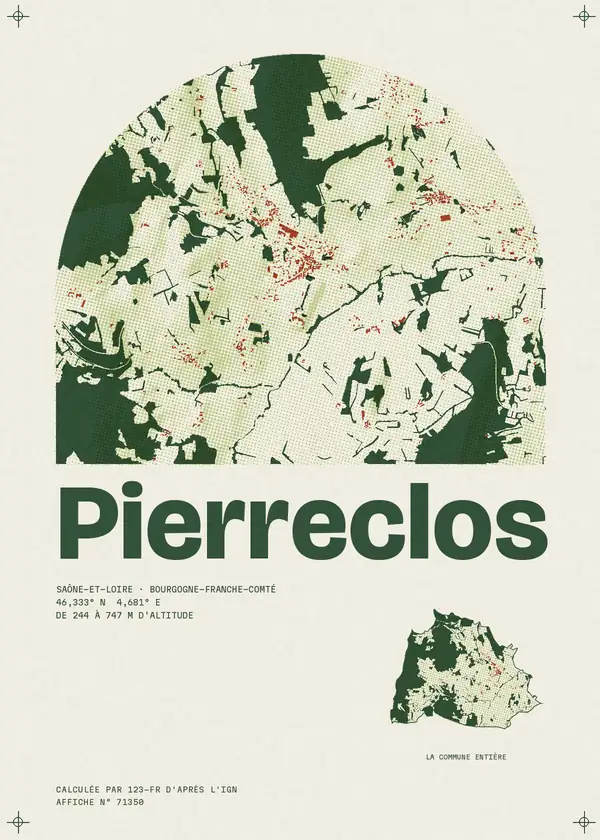 Affiche de Pierreclos, calculée par 123-fr d'après l'IGN