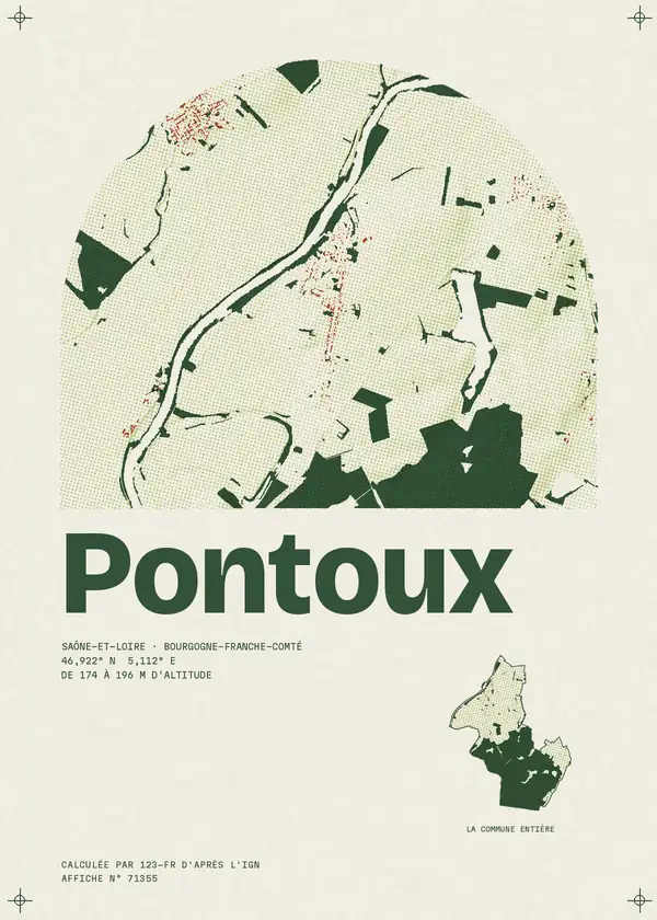 Affiche de Pontoux, calculée par 123-fr d'après l'IGN