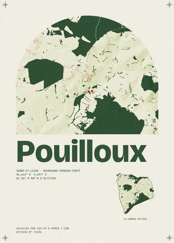 Affiche de Pouilloux, calculée par 123-fr d'après l'IGN